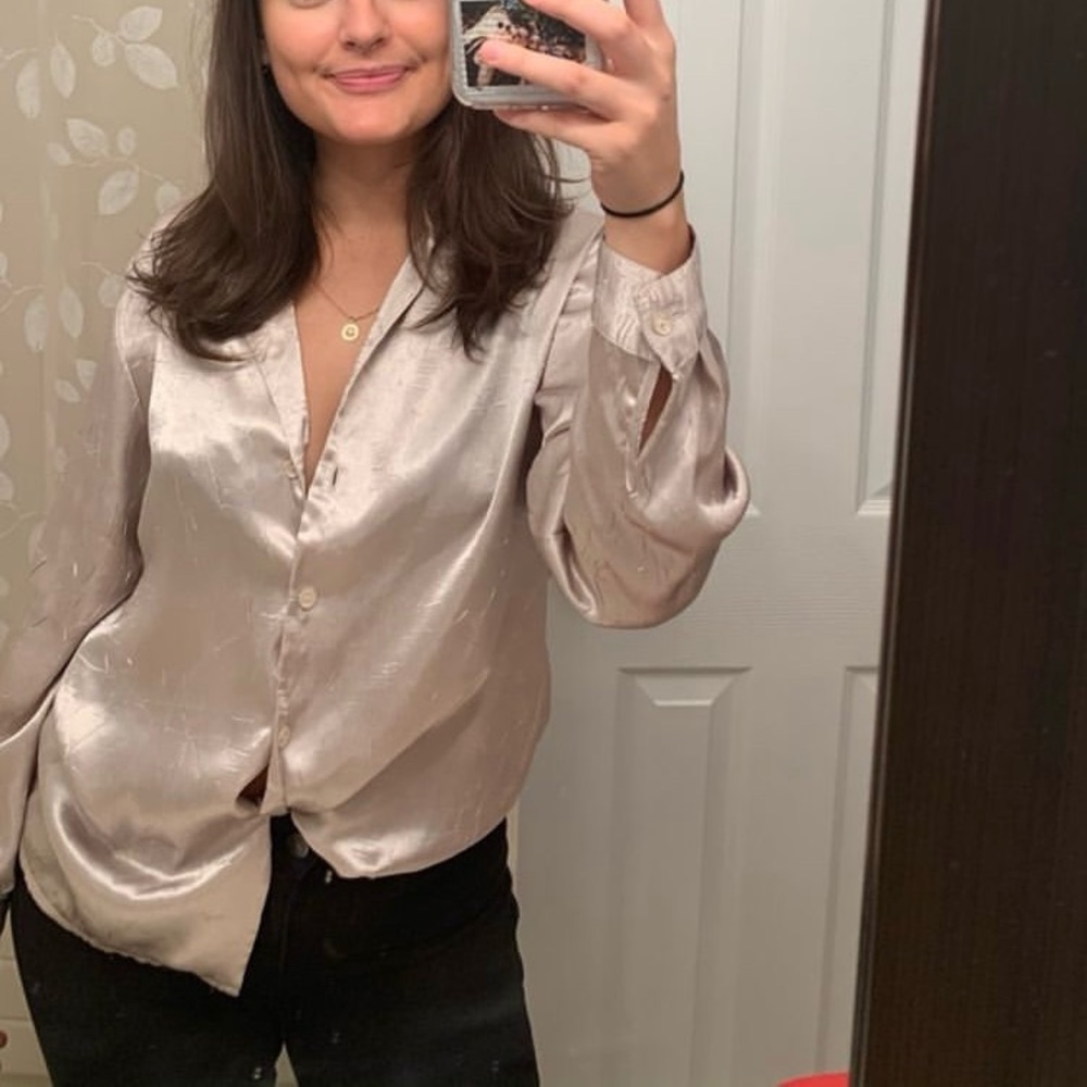 Vintage Gold Blouse Women’s 8 Chic Button Up
